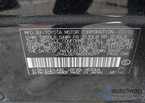 2010 Lexus Ls 460 из США, поврежденный, VIN JTHCL5EF8A5008297